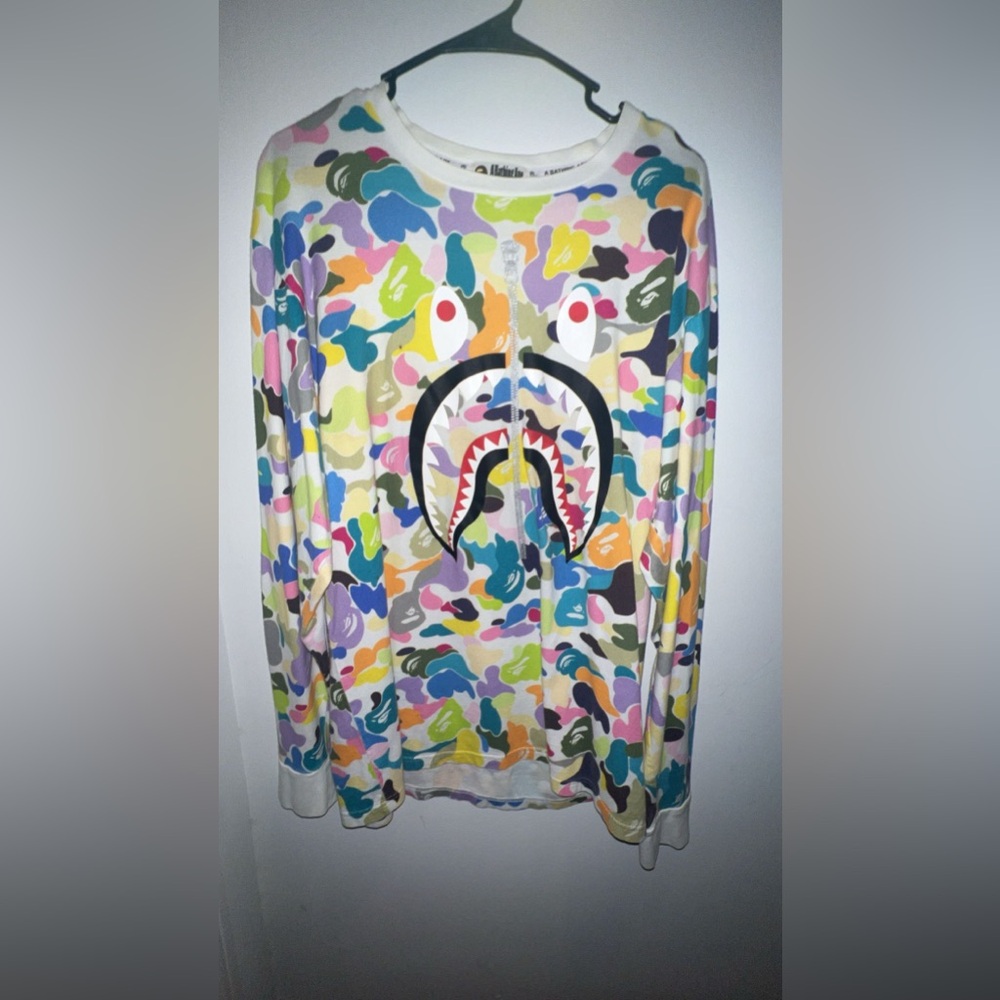 BAPE MULTI Camo Shark L/S Tee White